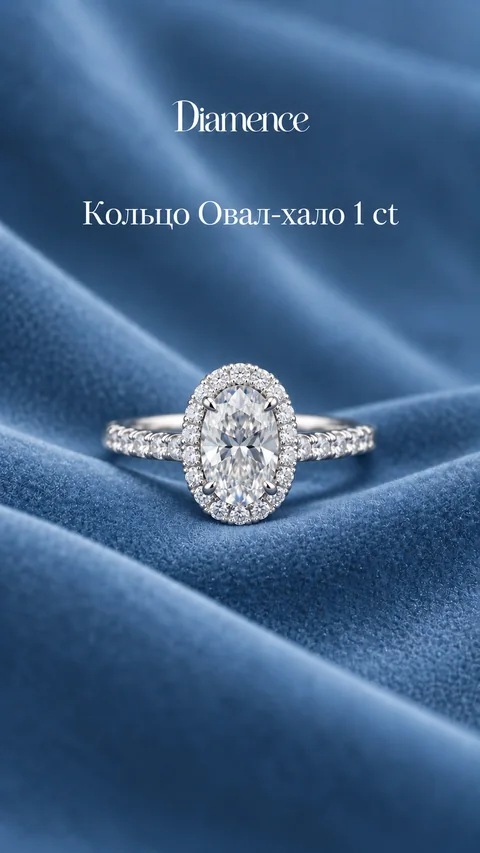 Кольцо Овал хало, 1 карат, вид спереди